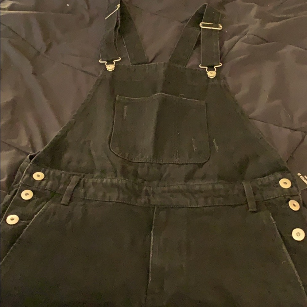 Black Distressed Denim Overalls